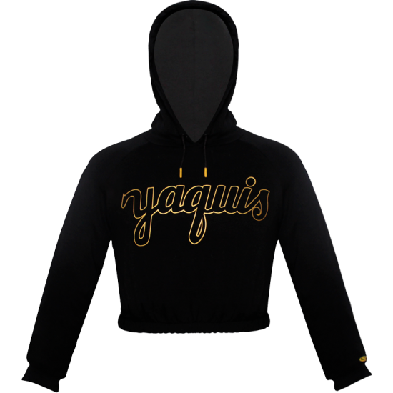 Hoodie Yaquis Crop Top Negro/Dorado Dama